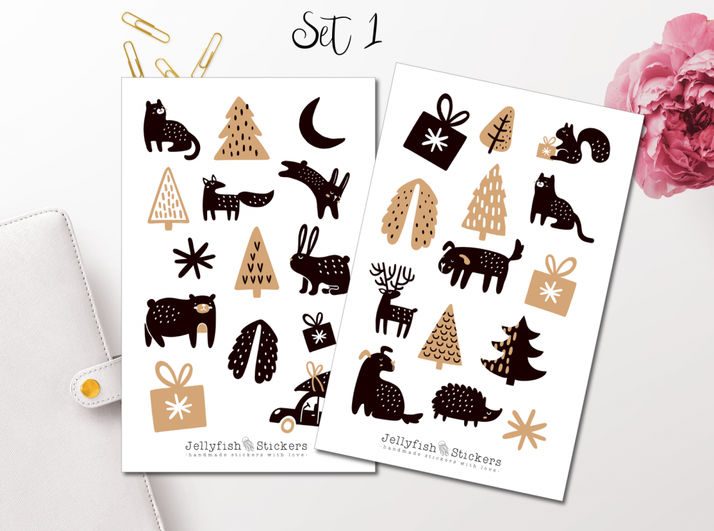 Weihnachten Bäume und Tiere Sticker Set